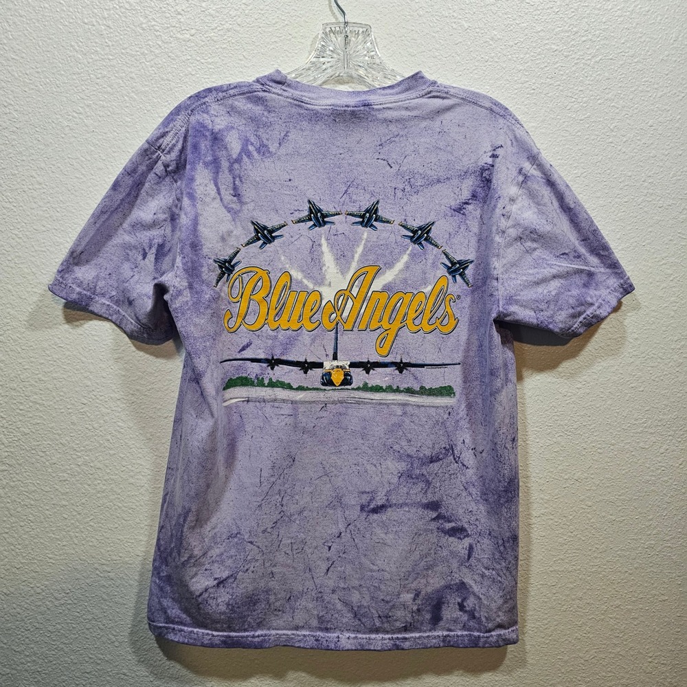Comfort Colors Blue Angels NAS Pensacola Purple Acid Wash Graphic T-Shirt Medium